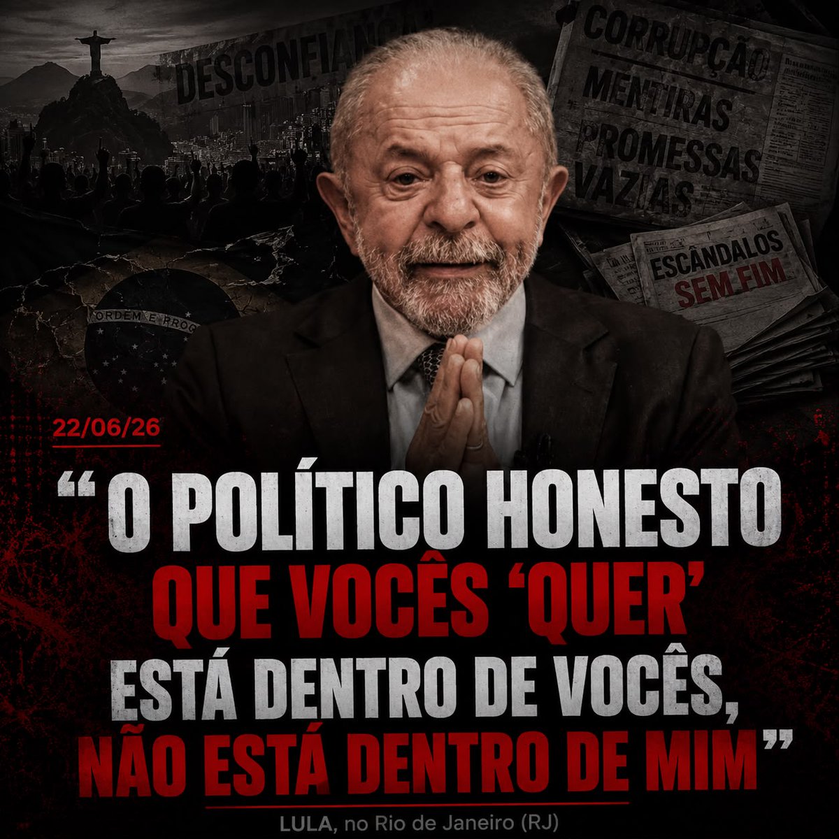 rogeriosmarinho's tweet photo. A gente já sabia, Lula! A história do PT deixa isso claro, com mensalão, petrolão, aposentão e toda a corrupção generalizada que está no DNA do PT. https://t.co/Ao27hiD5C2