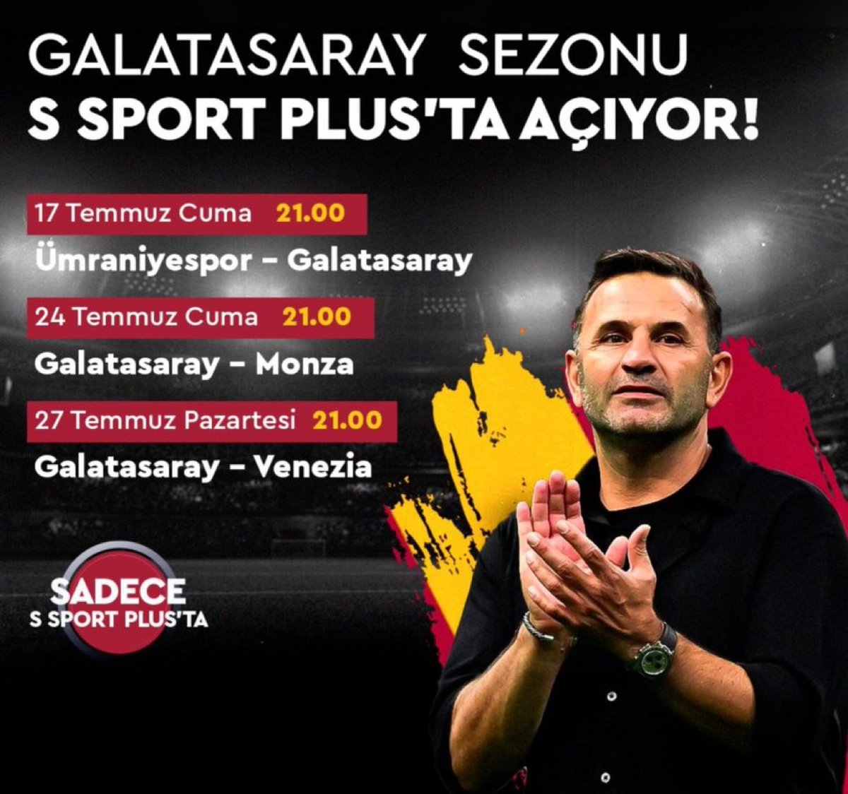 PesindeyizApp's tweet photo. Galatasaray'ın oynayacağı hazırlık maçları, S Sport Plus'tan yayınlanacak. https://t.co/vyZYLecIDG
