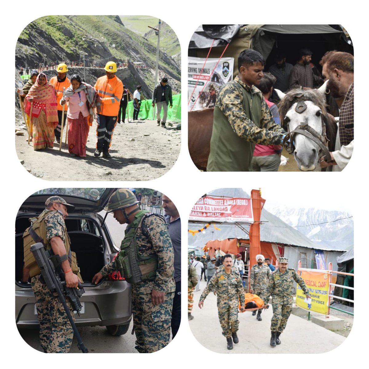BSF_Kashmir's tweet photo. #BSF is ensuring a safe and smooth #AmarnathYatra2026 with 24×7 security, medical &amp; veterinary aid, deployment of Disaster Rescue Teams and BD squads sanitising  vulnerable points along the Yatra route. https://t.co/MDUtulgAlH