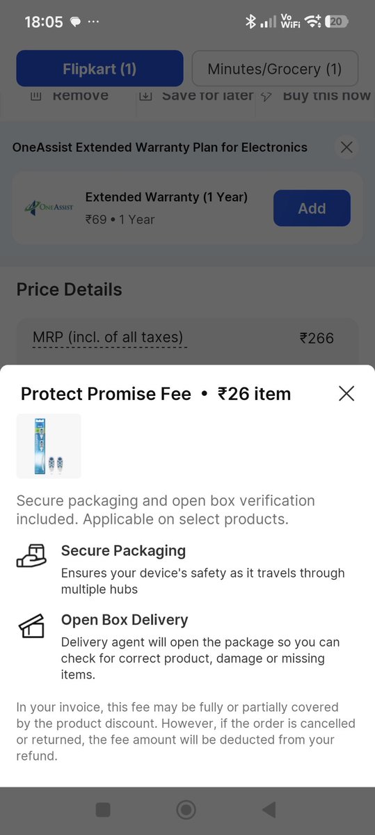 ishug's tweet photo. Another example of relentless greed of @Flipkart on a product costong 266 and 208 after discount they're charging 26 rupees to ensure they feliver the right product and don't mix it up on their end. https://t.co/lYoHVuK8cP