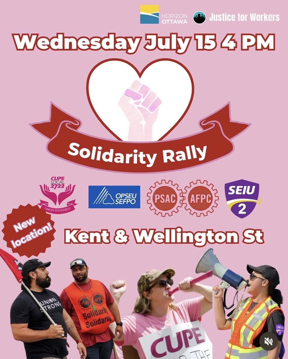 CUPELocal2722's tweet photo. ‼️ HAPPENING TODAY! ‼️
Join us at 4 PM at the corner of Kent and Wellington St. for a rally supporting members of PSAC-DCL 71250, CUPE 2772, SEIU 2, and OPSEU!
Show your solidarity with Ottawa’s striking workers! ✊🩷
#solidarity #fairdealnow #oxfamcanadastrike https://t.co/zx55S38f6k