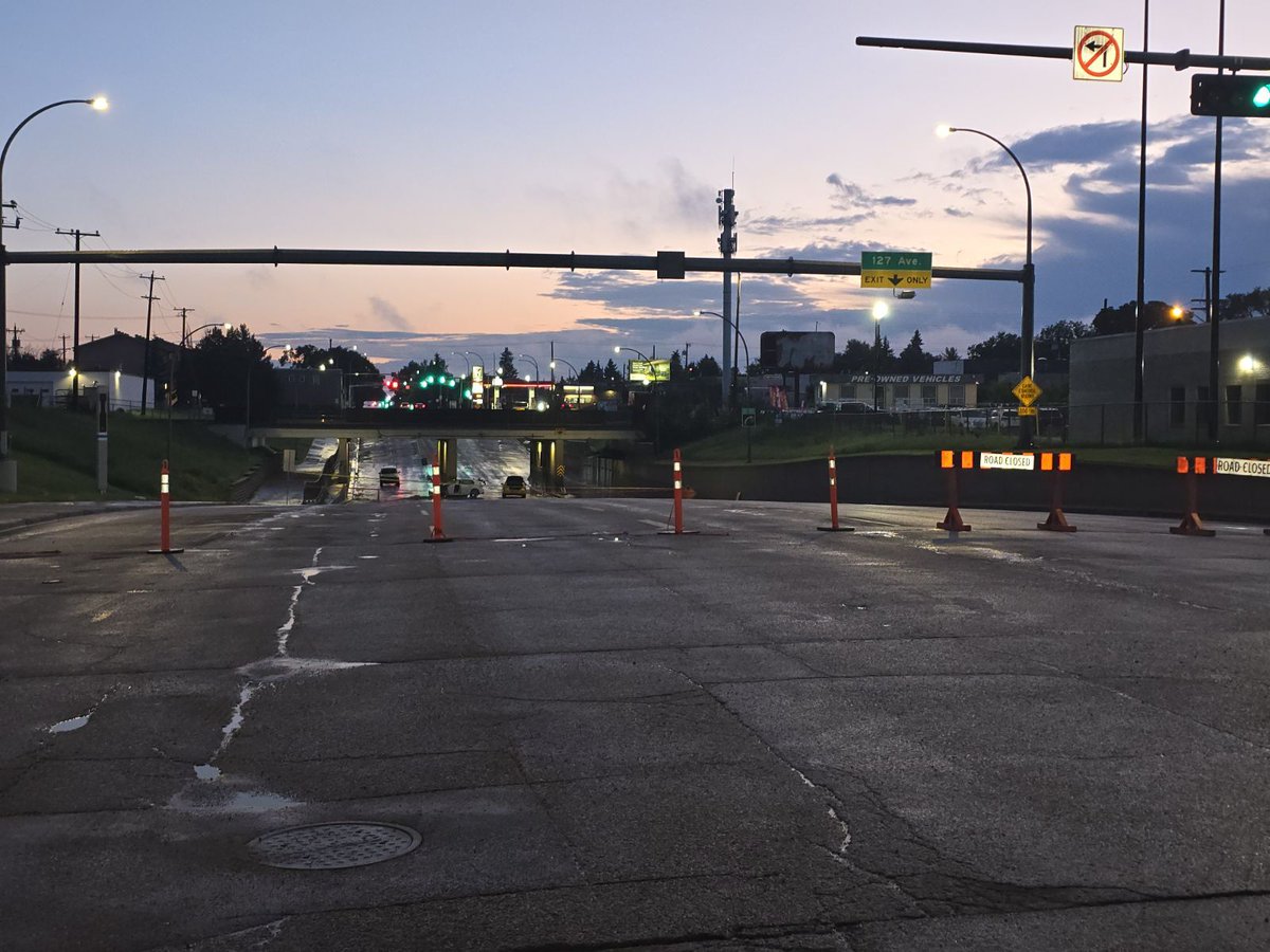 CityofEdmonton's tweet photo. ATTN commuters & transit riders: Flooding in various parts of north Edmonton will affect your commute this morning. Yellowhead Trail in both directions has been affected between 121 St and 156 St. Underpasses on Yellowhead Trail are also flooded between St. Albert Trail and 170 St. Please use alternate routes. Crews are onsite and working to restore the roads.