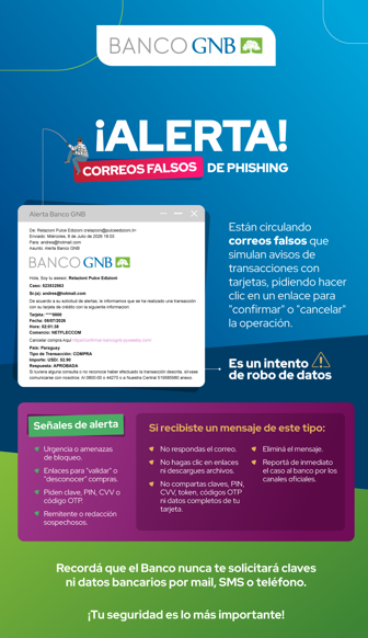 BancoGNBpy's tweet photo. @julito_winner Estimado, agradecemos su cometario, solo recalcarle el cuidado sobre casos de phishing. https://t.co/YDjL9AKKT6