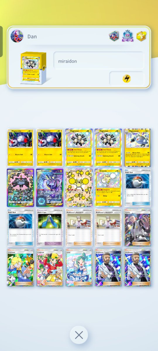 DanFight295075's tweet photo. @PokemonTCGP I'm Miraidon and I'm going to keep destroy this meta, i work with magneton and oricorio, professor turo works for me, all the pokemon fear me, no one is going to outlast me because I'm Miraidon and I'm the meta! https://t.co/mDVllNF4KL