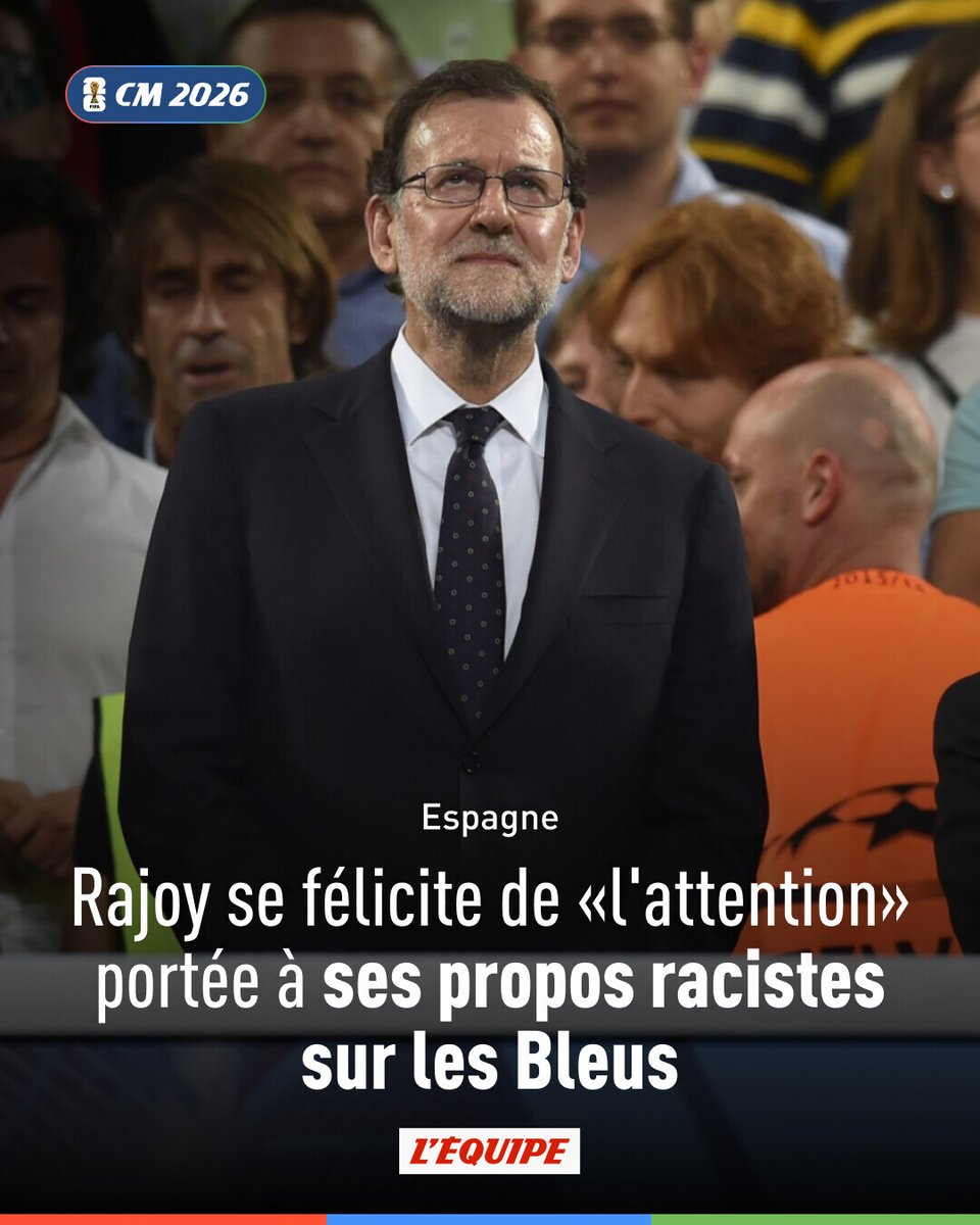lequipe's tweet photo. Mariano Rajoy, chef du gouvernement espagnol entre 2011 et 2018, est revenu sur ses propos racistes qui ont fait polémique. Il ne s'est pas excusé, bien au contraire, se félicitant d'avoir été tant mis en lumière.

➡️ https://t.co/TSGMGZGzUr https://t.co/gouvf8GwlG