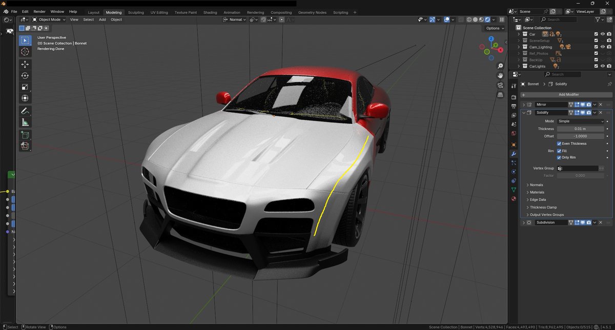 Nektarios555's tweet photo. 🔵// CryptoCars 2021 //🟠
=====================

📰 Progress Report 📰

The R&D department has been working on designing a front end splitter for the Chronos Elysium GTWC...🛠️🔵🟠

I really like the flow indicated by the yellow line in the second frame, quite happy with the result of the wide front wheel arches. Smooth aggression.