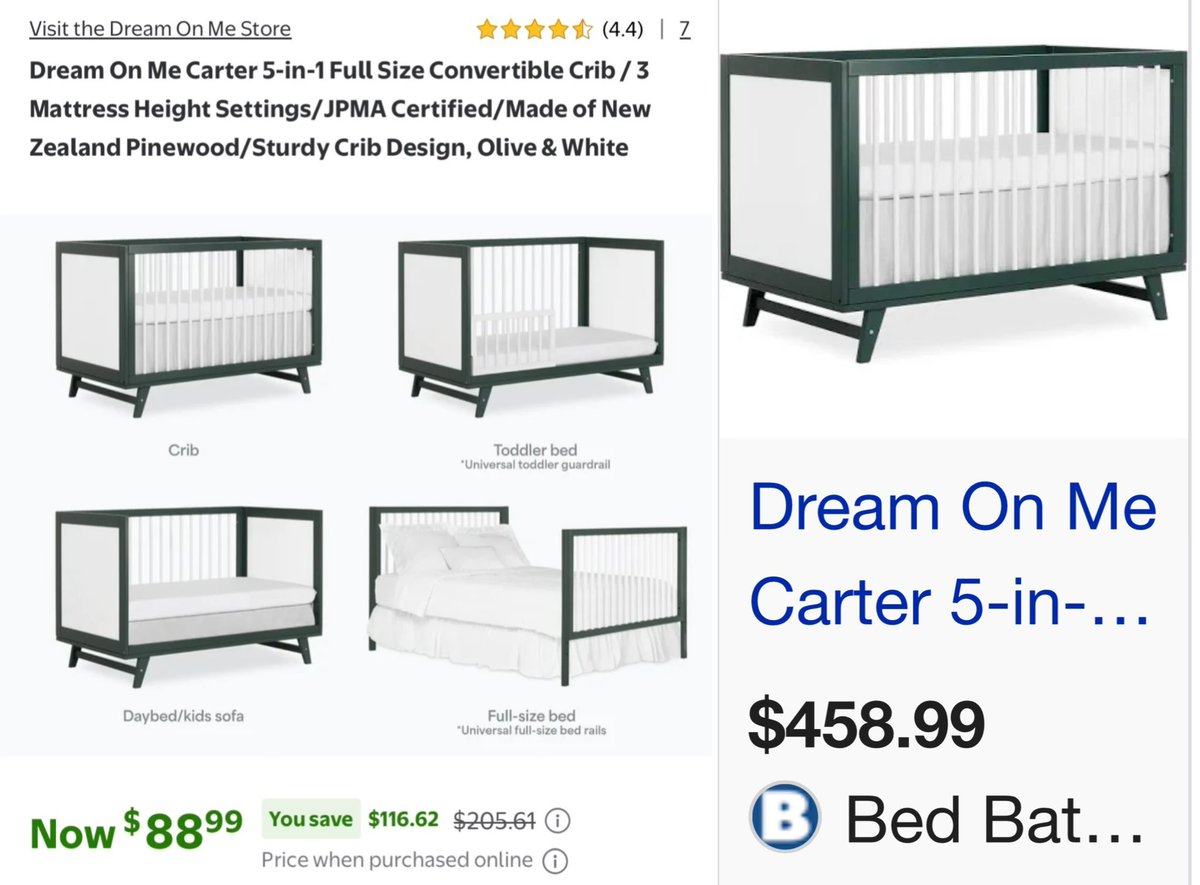 GlitchedDeals's tweet photo. $458 CONVERTIBLE BABY CRIB FOR $88

Price dropped on Dream On Me 5-in-1 crib with mattress height settings at Walmart

https://t.co/YLccnYjqo4

Lowest price found online and will sell out

Free shipping + 90-day returns #ad https://t.co/OYITy6ACer