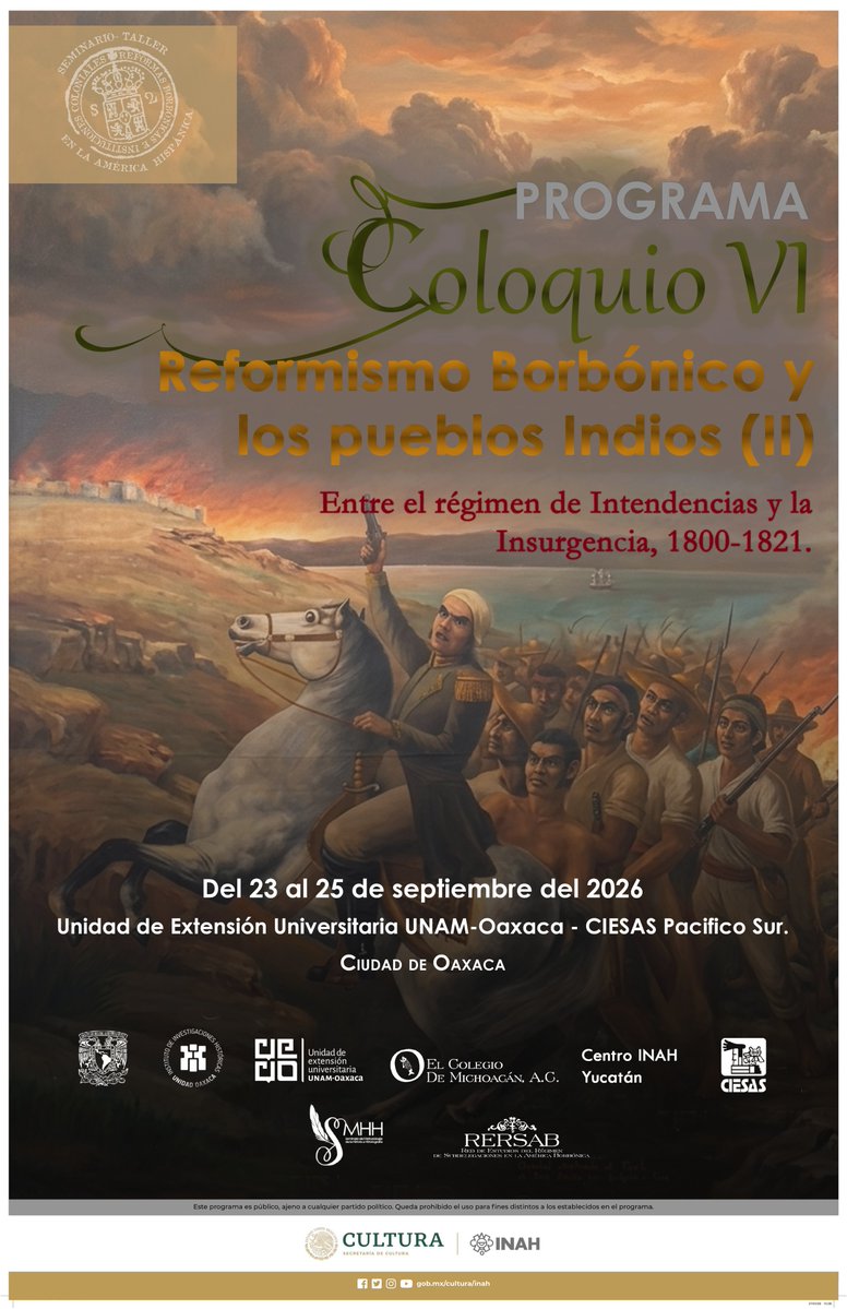 SBorbonicas's tweet photo. 🚨

Nos complace presentar el programa del Coloquio VI: 𝐄𝐥 𝐑𝐞𝐟𝐨𝐫𝐦𝐢𝐬𝐦𝐨 𝐁𝐨𝐫𝐛𝐨́𝐧𝐢𝐜𝐨 𝐲 𝐥𝐨𝐬 𝐏𝐮𝐞𝐛𝐥𝐨𝐬 𝐝𝐞 𝐈𝐧𝐝𝐢𝐨𝐬 (𝐈𝐈). 𝐄𝐧𝐭𝐫𝐞 𝐞𝐥 𝐫𝐞́𝐠𝐢𝐦𝐞𝐧 𝐝𝐞 𝐈𝐧𝐭𝐞𝐧𝐝𝐞𝐧𝐜𝐢𝐚𝐬 𝐲 𝐥𝐚 𝐢𝐧𝐬𝐮𝐫𝐠𝐞𝐧𝐜𝐢𝐚, 𝟏𝟖𝟎𝟎–𝟏𝟖𝟐𝟏.📜 https://t.co/R3V5yMa2US
