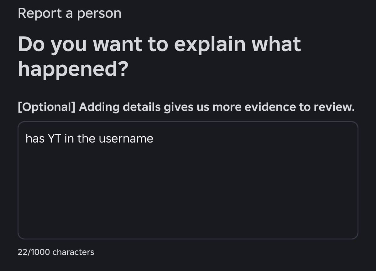 VitalikKitLOL's tweet photo. So roblox resetting usernames with YT in them (YT/Youtube) I tried it on my old account from 2024 and it really did it (I tried reporting it with message “has YT in the username” and what I reported like the category is: Username bla bla - outside links or smth) and it worked https://t.co/iXyeGtVsHw