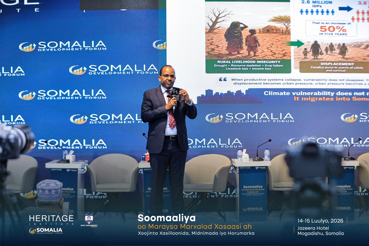 HIPSINSTITUTE's tweet photo. Dr. Mohamed Ibrahim Nor presented a paper at the Somalia Development Forum (SDF2026), titled: “Beyond Politics: Repositioning Climate Security and Food Security as the Foundations of State Resilience in Somalia.”

#HeritageForum #SDF2026 #Somalia #NationalDialogue https://t.co/3uAaP7DJtI