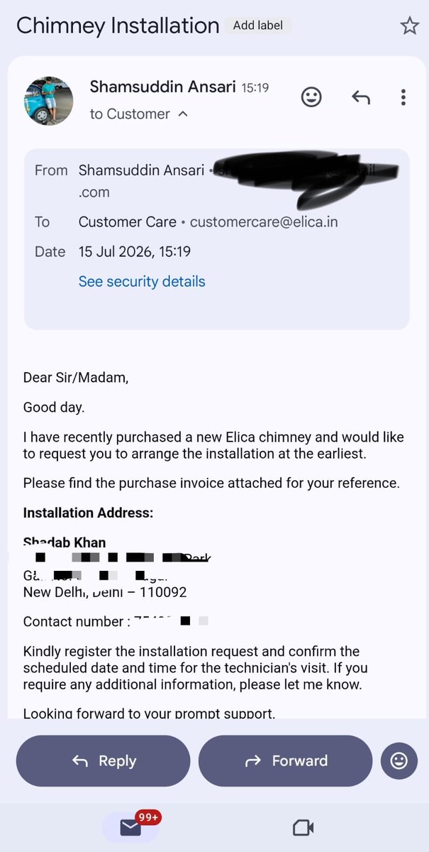shams569's tweet photo. @Elica_India to i purchased new @Elica_India chimney from @amazonIN and now i want to return it because of their poor support. i am trying to connect with them from afternoon but not able contact them. even i have sent them email but no response receive. kindly arrange the return @AmazonHelp https://t.co/XEGbEFqLtj