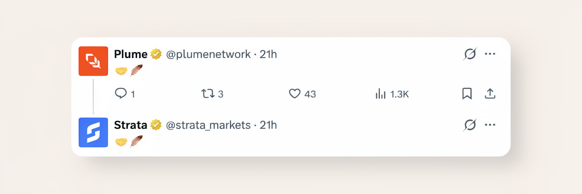 MattSpace_11's tweet photo. Shaking hands 🤝Two strong projects that are genuinely pushing DeFi and infrastructure forward. Strata has always been about reliable markets, while Plume is all about usability and mass adoption. When teams like this collaborate it’s a strong signal for the entire market. 
@strata_markets  and @plumenetwork