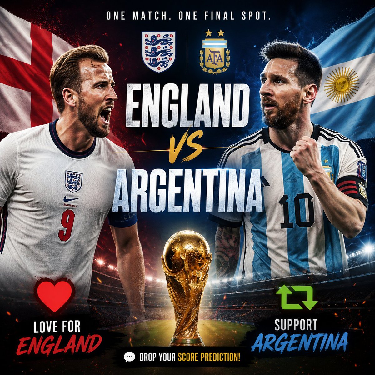 MdAbusayedchow1's tweet photo. 🔥 England 🇬🇧 vs Argentina 🇦🇷

One match. One Final Spot. 🏆
Who are you backing tonight?

❤️ = England 🔁 = Argentina
💬 Drop your score prediction!

 #ENGARG #England #Argentina #WorldCup #FIFAWorldCup #Messi #ThreeLions https://t.co/R3TFPnC7Iy