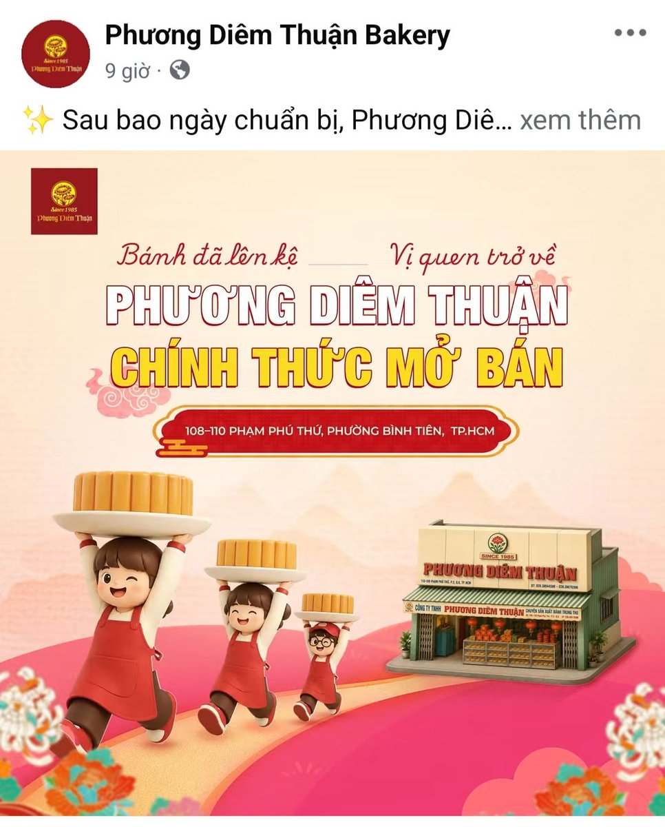nghai0411's tweet photo. THÔNG BÁO CHO QUÝ KHÁCH HÀNG 

Hôm nay, ngày 15/07/2026 bên shop chính thức mở order pick Bánh trung thu Phương Diêm Thuận 2026 đợt 1 rồi đây nè!

Quý khách hàng vui lòng điền Form ở bên dưới để đặt bánh trung thu nha.

* CHÍNH SÁCH ĐẶT HÀNG (QUÝ KHÁCH VUI LÒNG ĐỌC KỸ GIÚP SHOP NHA)
- Thanh toán: Cửa hàng chỉ áp dụng hình thức CHUYỂN KHOẢN TRƯỚC 100% giá trị đơn hàng;
- Xác nhận: Đơn hàng sẽ được xử lý và xác nhận qua Zalo của cửa hàng bên shop;
- Phí pick order Bánh trung thu Phương DIêm Thuận 2026:
  + 15K/ 1 cái bánh (mua lẻ từ 2 bánh trở lên);
  + 50K/ 1 hộp (Đối với Set Quà tặng Cao Cấp);
  + 10K/ 1 hộp (Đối với mua thêm võ hộp rỗng - Hộp Đặc Biệt). 

* Thời gian order Đơn hàng Bánh Trung thu Phương Diêm Thuận 2026 Đợt 1: Từ 8:00 ngày 15/07 đến hết 23:59 phút ngày 28/07/2026.

- Ngày trả đơn bánh trung thu Phương Diêm Thuận 2026 đợt 1 là sau ngày 29/07/2026 nha quý vị.

Chúc quý khách có một mùa Trung thu 2026 vui vẻ, ấm cúng, hạnh phúc bên gia đình và người thân yêu.

Link Form mua Bánh trung thu Phương DIêm Thuận 2026 Đợt 1 bên shop: https://t.co/ZsaIRsfPBT 

Nguồn ảnh: Facebook Phương Diêm Thuận Bakery 

#PhuongDiemThuanBakery #BanhTrungThu #Huongvitruyenthong #TetTrungThu2026 #Mooncakes