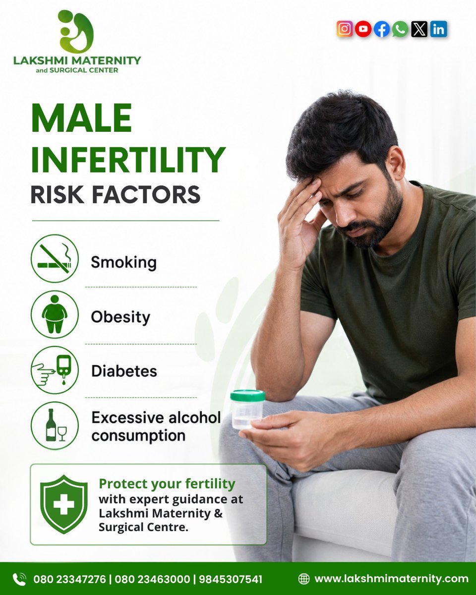 LMaternityBLR's tweet photo. Smoking, obesity, diabetes, and excessive alcohol consumption can affect male fertility. Healthy lifestyle changes and timely medical advice can help improve reproductive health.

#MaleInfertility #MaleFertility #MensHealth #LakshmiMaternityAndSurgicalCentre https://t.co/SKbqQbmMJU