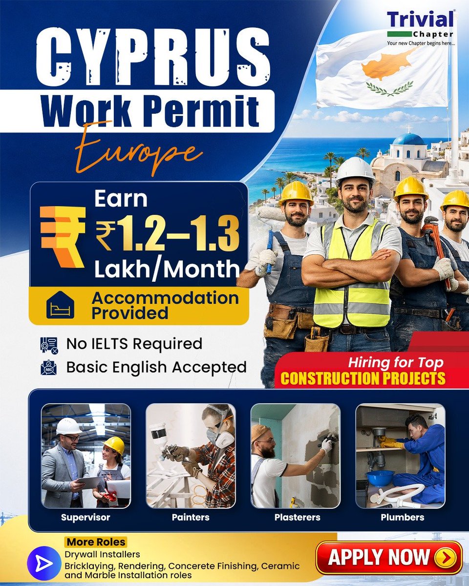 TrivialChapter's tweet photo. 🇨🇾 Cyprus Work Permit – Now Available!
Looking for a high-paying overseas job? Your opportunity to build a career in Europe starts here!
📩 DM us today to know more or start your application.
#CyprusJobs #EuropeJobs #WorkPermit #TrivialChapter #OverseasJobs https://t.co/4faVc0eXJf