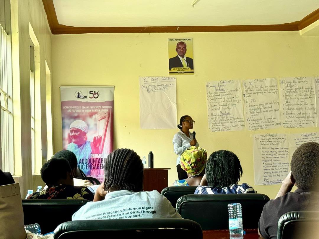 FIDA_Uganda's tweet photo. Through the Partnerships on Accountability, Civic Engagement, and Rights Project, our Arua and Terego field offices, in partnership with the Uganda Consortium on Corporate Accountability (@UccaUg), convened district leaders, civil society organisations, cultural leaders, Community Legal Volunteers, and other stakeholders for a two-day training on Business and Human Rights. 📚

The training strengthened participants’ understanding of Uganda’s National Action Plan on Business and Human Rights and explored how businesses, government, and communities can work together to ensure that economic activities uphold human rights, protect the environment, and provide access to effective remedies where rights are violated.

Participants identified key concerns affecting communities in West Nile, including child labour, unsafe working conditions, environmental pollution, discrimination against persons with disabilities, barriers to justice, and labour rights violations. These discussions will inform continued advocacy and collaboration with duty bearers to promote responsible business conduct and strengthen accountability across the region. Supported by 🇩🇰🇸🇪🇳🇱🇮🇪. 
#RDEProject