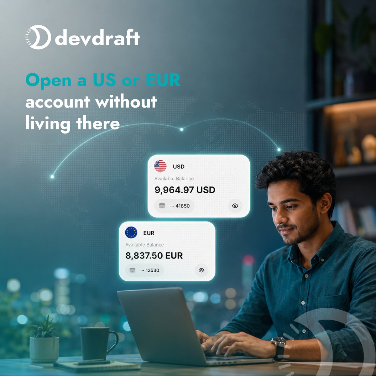 DevdraftAI's tweet photo. You don't need a US or EUR address to hold a US or EUR account.

Open one from where you are, let international clients pay you directly, and withdraw to your own bank or mobile money.

https://t.co/PQQpjHRJXk https://t.co/BIS7LgrZ6w