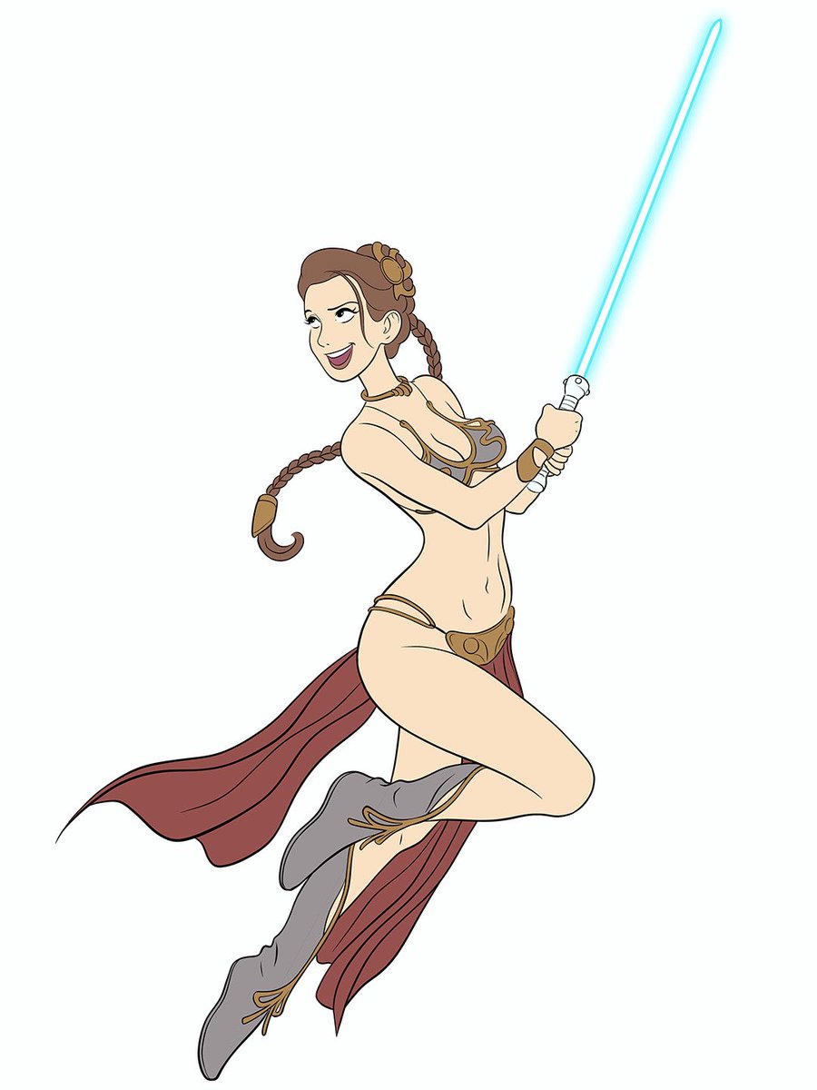 Gnarly_ish's tweet photo. #huttslayer in a cartoon style plus process from Procreate. Oh, and also she has a lightsaber now. The one from the old EU. At least one of them. https://t.co/rYavNySKL9