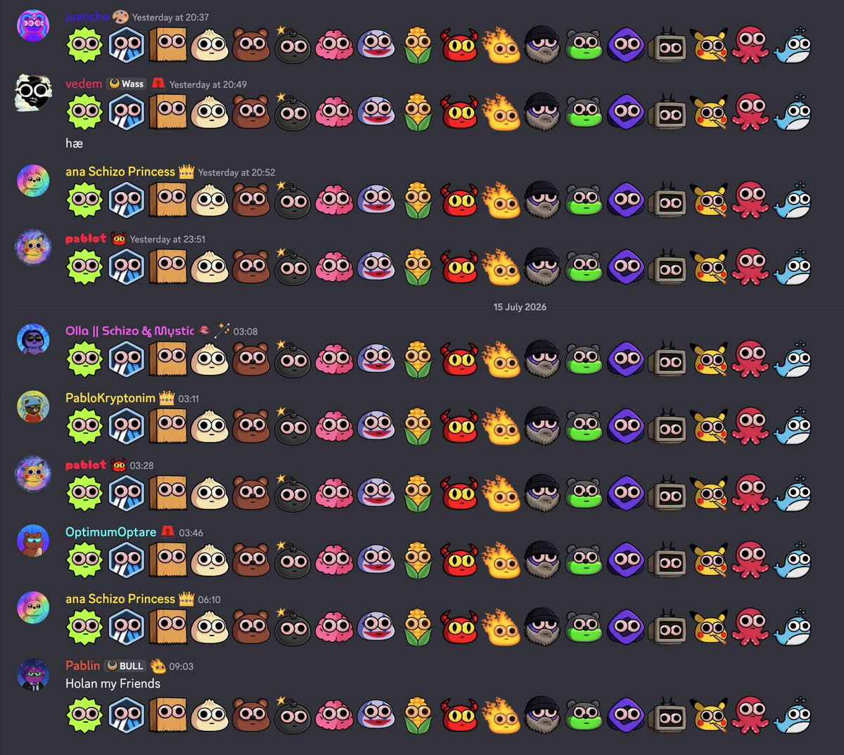 schizosybils's tweet photo. peak levels of emoji copypasta in our discord 
an auspicious sign according to schizo lore 📖

JOIN us for games giveaways alfa and chinese channel https://t.co/GACoZkhL07