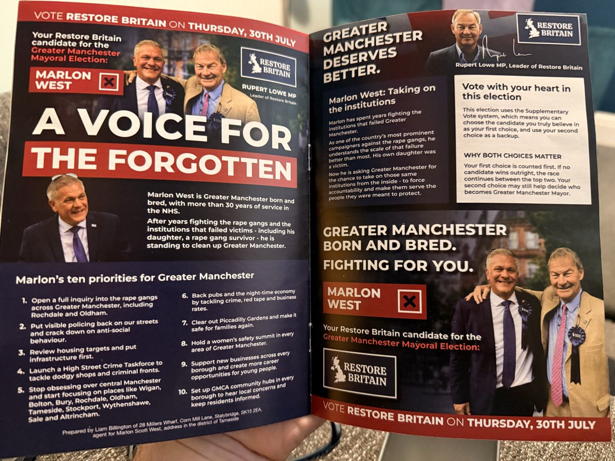 TheBurntChef666's tweet photo. @RupertLowe10 @RestoreBritain @MarlonTag  Excellent to see this drop through the letter box today.  Definitely getting my vote. Time to Restore Britain 🇬🇧 #restorebritain https://t.co/z7Fkvv6Imf