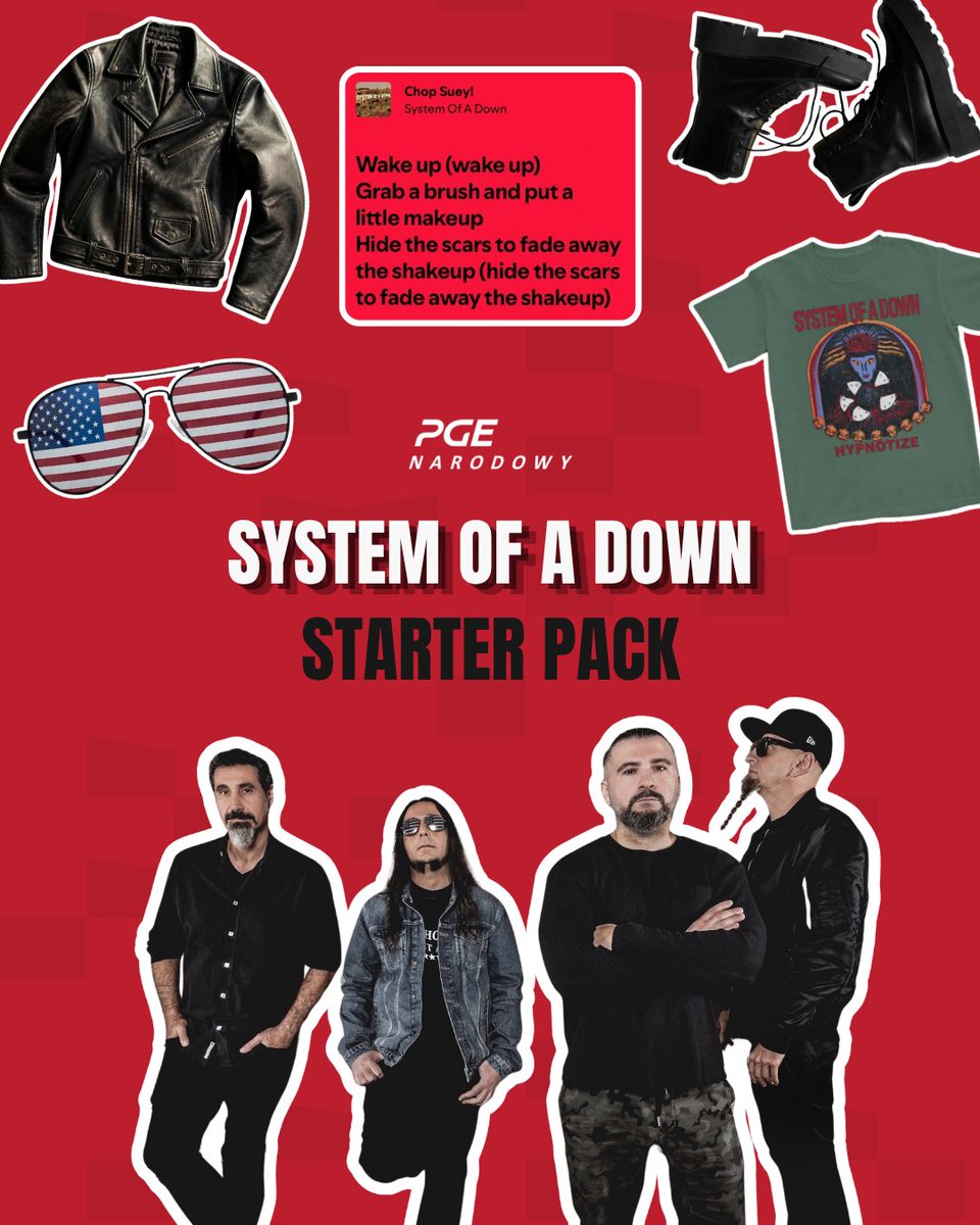 PGENarodowy's tweet photo. Odliczamy do koncertu System of a Down! 🤘 Już w ten weekend widzimy się na PGE Narodowym!🏟️ Co byście dodali do naszego koncertowego starter packu? 🤔
Organizatorem wydarzenia jest Live Nation Polska
#PGENarodowy #systemofadown #starterpack #koncert https://t.co/ldaToAwuYD