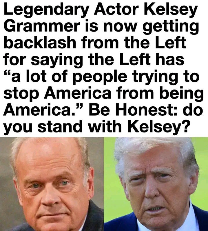 rjpla82452765's tweet photo. Many supporters agree with Kelsey Grammer's comments and appreciate him for expressing his views despite criticism, while others see the issue differently. 🇺🇸 https://t.co/rifgx0TDC7