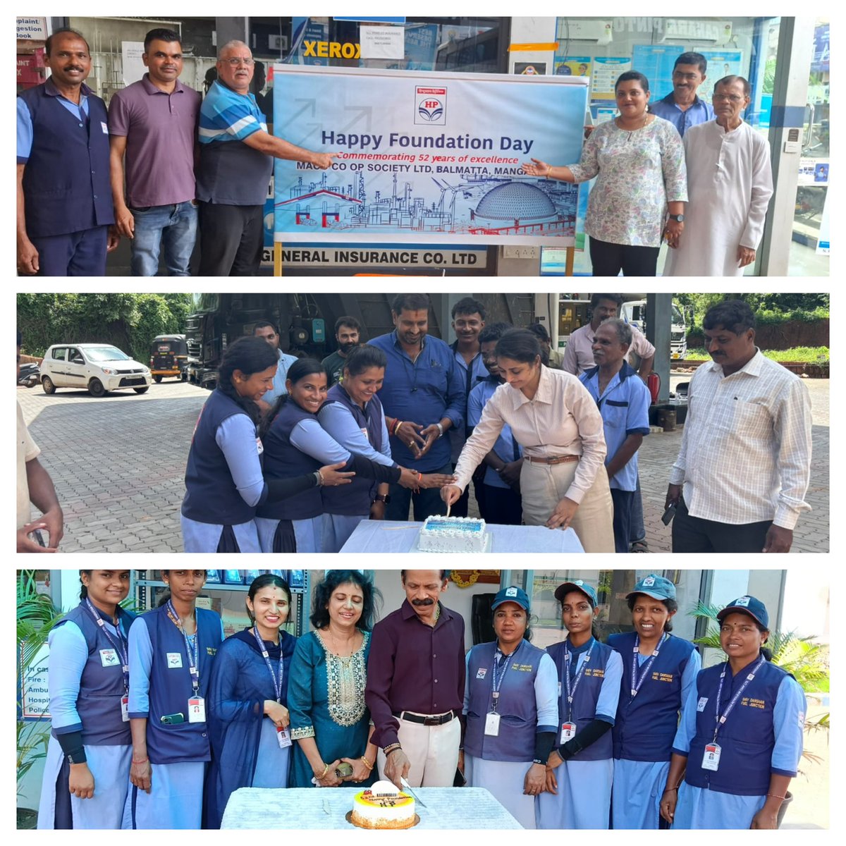 HPCL_MRRO's tweet photo. Celebrating 52 years of trust and service! 🎉HPCL’s 52nd Foundation Day was celebrated across the Mangalore Sales Area with cake-cutting ceremonies and sweet distribution. Here’s to many more years of fueling journeys and smiles! 💙❤️
#HPCL  #52YearsOfExcellence #Together we grow https://t.co/Nt4sr6SchK