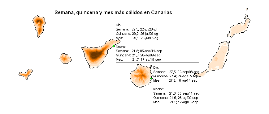 AEMET_Divulga's tweet photo. Hoy empieza la canícula, periodo en el que se registran las temperaturas más altas del año y que abarca del 15 de julio al 15 de agosto. En estos mapas de @crballesteros podéis ver cuál es el mes con las temperaturas diurnas y nocturnas más cálidas (1/2)👇 https://t.co/ubV3p4ieM5