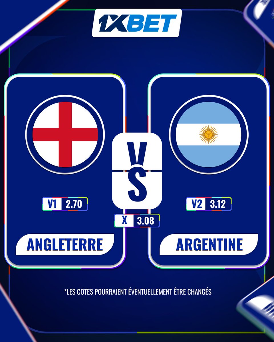 1xbet_mali's tweet photo. 🏆 DUEL EN DEMI-FINALE ! 🔥 
L'Angleterre et l'Argentine ne sont qu'à un pas de la finale ! Deux géants du football, un seul ticket pour le plus grand match du tournoi. 
Donne ton pronostic ! ⚽️💥 https://t.co/hmYRRHWXyv