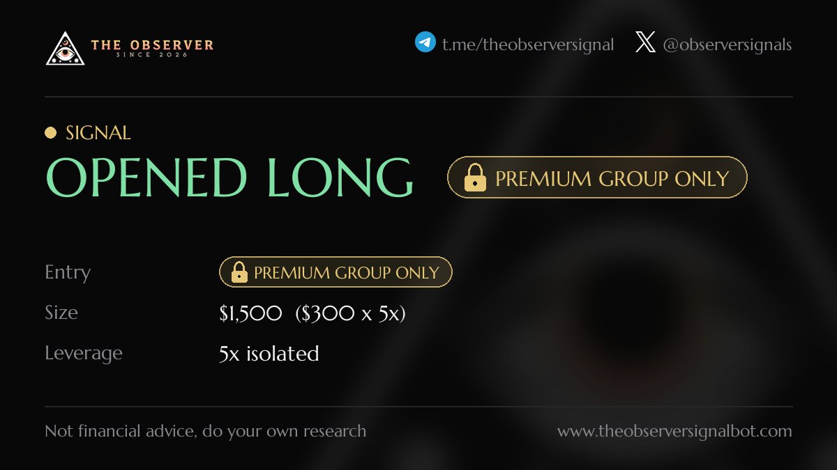 observersignals's tweet photo. 🟢 New position opened · LONG

Size $1,500. Coin &amp; entry are members-only.
This is what non-members don't get to see.

👁 Get the live entries → https://t.co/jHXOLQdyoz https://t.co/UtgZ5ud61K