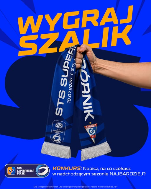 stspolska's tweet photo. HEJ ŻABOLE, ADMIN MA DLA WAS SZALIKI STS SUPERPUCHAR POLSKI! ⚒️ 

Jak je zgarnąć?

👉Zaobserwuj profil STS, polub i podaj dalej ten post
👉W komentarzu odpowiedz na pytanie: Na co czekasz w nadchodzącym sezonie NAJBARDZIEJ?
👉Dodaj #LiczySięBardziej
👉Odpowiedz do czwartku, 16.07, do 18:59
⚽️Nagrody:
- miejsca 1-20 - Szalik STS SUPERPUCHAR POLSKI 

Regulamin: https://t.co/xK4S6RhA0I
@GornikZabrzeSSA