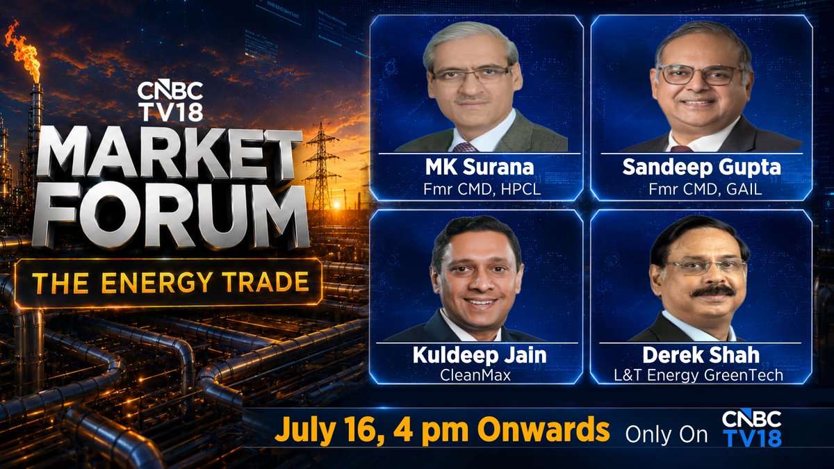 CNBCTV18News's tweet photo. CNBC-TV18 ENERGY TOWNHALL 
Today, 4 PM Onwards

India imports over 90% of its crude, more than half its gas — the Strait of Hormuz crisis exposed that dependence in real time.🛢️🚢

The fix? A two-track energy bet. Oil majors pouring over ₹4 lakh crore into renewables. Ethanol blending hit its 20% target five years early. And now, a new demand thrust from data centres and hyperscalers is reshaping the power sector itself. ⚡️

Traditional energy, new energy, and everything powering the grid in between — CNBC-TV18 decodes where the opportunity, and the risk, really lies.

📲 Send us your questions with #AskCNBCTV18 

@ShereenBhan | @sonalbhutra | @Nigel__DSouza | @blitzkreigm | @VivekIyer72 

#Energy #StraitOfHormuz #CrudeOil #WestAsiaWar #CNBCTV18Digital