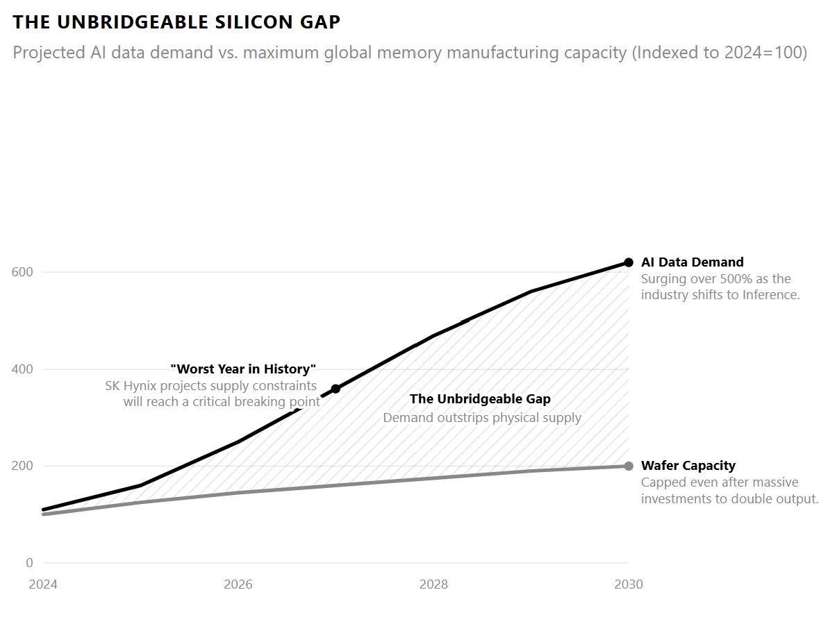 Filecoin's tweet photo. 2027 will be the memory industry’s worst year for supply, SK Hynix’s CEO says. Demand will remain above capacity beyond 2030, even as it doubles wafer capacity. 

Jensen Huang says shortages will last years. 

Filecoin is built for storage demand that cannot wait until 2030. https://t.co/RmgXsyJKUO