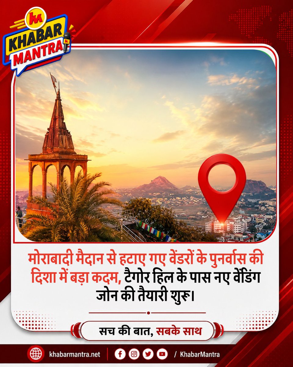 Khabarmantlive's tweet photo. मोराबादी मैदान से हटाए गए वेंडरों के पुनर्वास की दिशा में बड़ा कदम।
पूरी खबर पढ़ें: https://t.co/HvMvMqtsbq
#Ranchi #Jharkhand #Morabadi #TagoreHill #StreetVendors #VendingZone #RanchiNews #JharkhandNews #RMC #UrbanDevelopment #LocalNews #KhabarMantra #BreakingNews https://t.co/DiMBvnZfnu