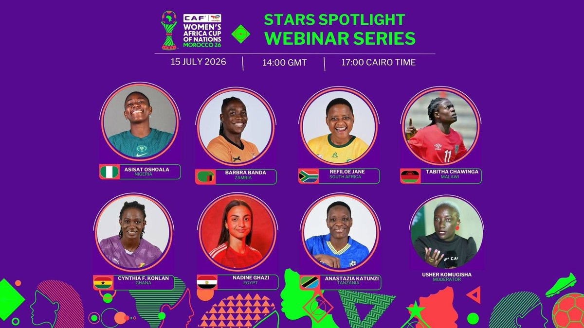 JWsports1's tweet photo. SPOTLIGHT SERIES O'Clock!
๐ Wednesday, 15 July
โฐ 14h00 GMT (17h00 Cairo Time)
๐ Register: https://t.co/sZIiFih2gZ
#Wafcon2026 || #SpotlightSeries https://t.co/1UcoH2FLbo