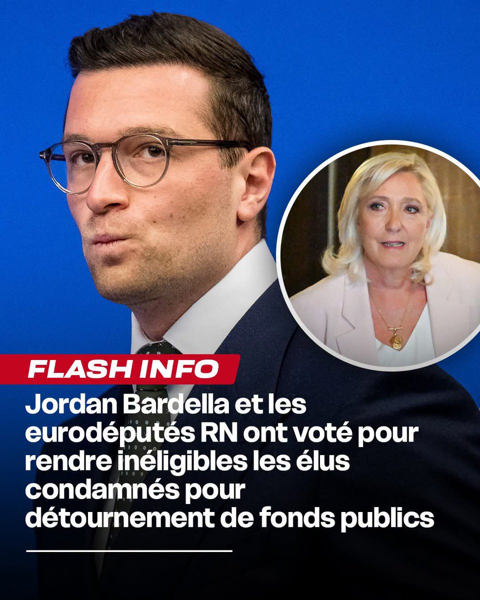 dusud_kiki's tweet photo. 🇪🇺 Les eurodéputés du RN, dont Bardella, ont voté le 26 mars au Parlement européen en faveur d'un texte prévoyant une sanction d'inéligibilité pour les élus condamnés pour détournement de fonds publics. 🤣🤣🤣

➡️https://t.co/GUk5u7YIpZ https://t.co/6Gh37fErD0