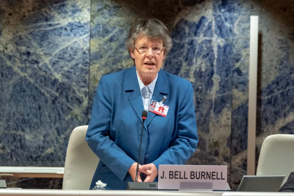 AstronomyMag's tweet photo. Today in the history of astronomy, Jocelyn Bell Burnell, the astrophysicist who discovered pulsars, was born.

Read more: https://t.co/W37Zx7ol9j

Image credit: Jean-Philippe Escard of UNCTAD https://t.co/jb8wXhCJgl