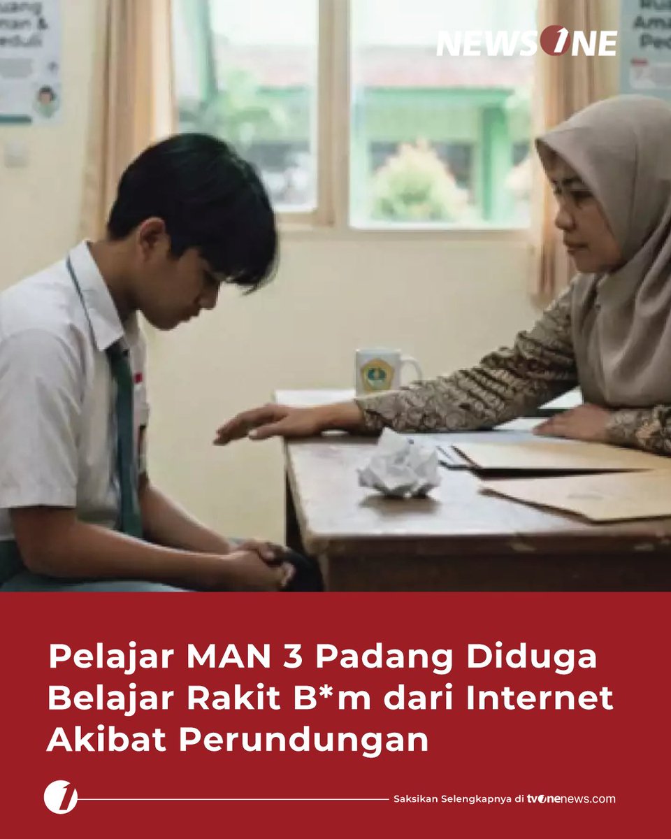 tvOneNews's tweet photo. Kasus ledakan yang terjadi di lingkungan MAN 3 Padang, Sumatera Barat, mengejutkan dunia pendidikan dan menjadi perhatian aparat penegak hukum.

Selengkapnya di https://t.co/EfvoFBuM0d
#HardNews_Hukum #NewsOne #CariBeritaditvOne #Viral #Padang #MAN3 #Densus88 #NO01 https://t.co/Icz03IgNaj