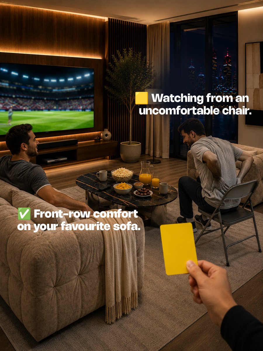 HomesRUsQatar's tweet photo. Skip the fouls. Settle into comfort instead.

دع الأخطاء للملعب، واختر الراحة في المنزل.

#Qatar #Worldcup #Worldcupfinal #worldcup2026 #Homesrusqatar https://t.co/KmuECnYiN9
