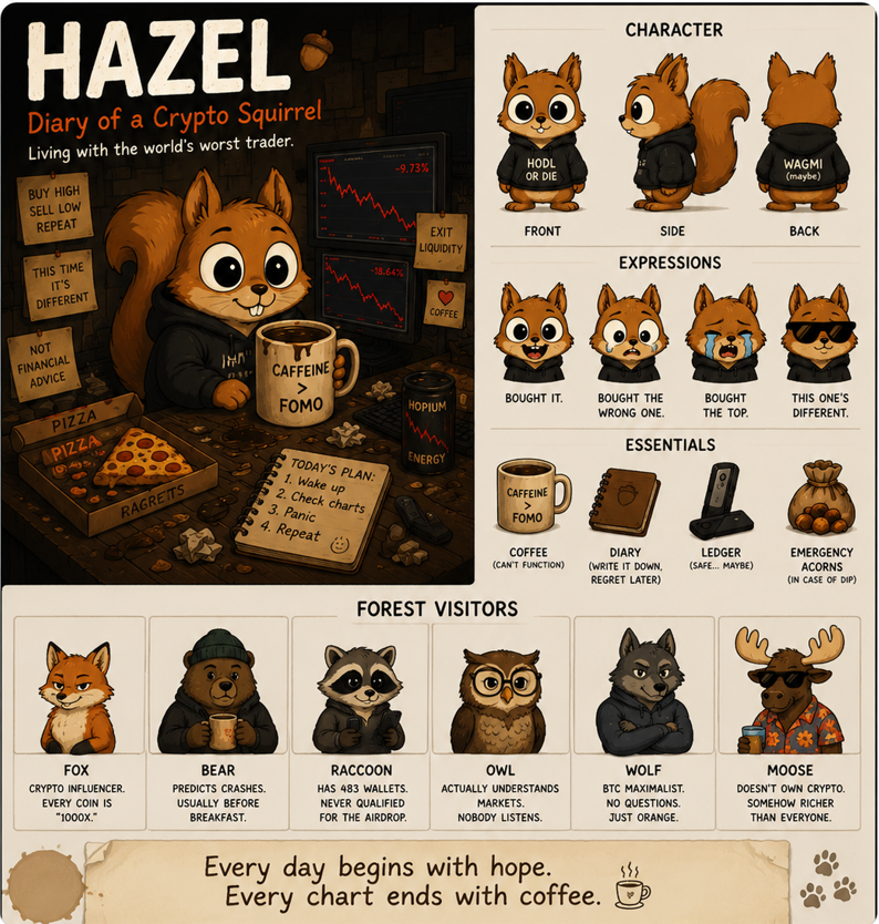 HazelOoops's tweet photo. Hi, I'm Hazel. 🐿  

I live with the world's worst trader.  

Every day I write down what I see:  
☕ bad decisions 
📉 terrible charts 
🦊 questionable advice 
🐻 bear visits 🌰 and the occasional miracle.  

This won't end well.  

Ooops... https://t.co/taDbFf0PuU
