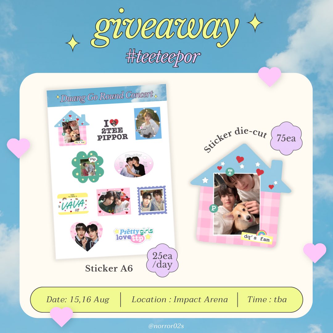 norror02s's tweet photo. ͙͘͡★ giveaway for vava
#DuangGoRoundConcert 🎡🎠

( pls kindly rt &amp; show this tweet ) ⋆｡‧˚ʚ ୨ৎ ɞ˚‧｡⋆

⁠❥ Sticker A6 25ea/day
⁠❥ Sticker Die-cut 75ea

date : 15,16 Aug
loc. : impact arena
time : tba

#เจอด้วงที่อิมแพคนะเธอ <𝟑 .ᐟ https://t.co/pYWu23LKzD