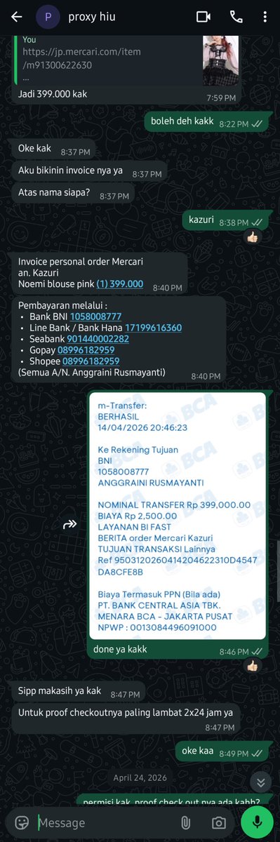 nasigarem_'s tweet photo. ‼️BEWARE SCAMMER‼️
+62 895-0877-3090
ANGGRAINI RUSMAYANTI

KRONOLOGI
Aku beli barang mercari di dia, tapi setelah aku bayar dia g ada kabar. aku udah coba reach out bahkan nanyain ke temenku juga dan ternyata dia juga ngeghosting temen aku. Please bantu share, thank you https://t.co/zMC8gybqLY