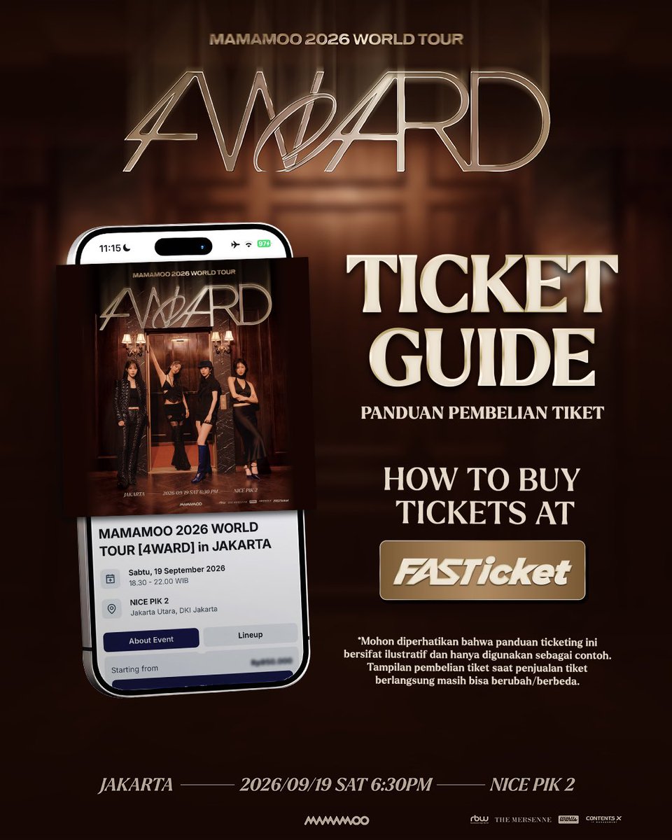 withusind's tweet photo. Siapkan diri Anda sebelum penjualan tiket dimulai dengan membaca panduan pembelian melalui FASTicket.

Panduan ini akan membantu Anda memahami langkah-langkah pembelian tiket agar proses checkout menjadi lebih mudah dan lancar.

📅 MAMAMOO 2026 WORLD TOUR [4WARD] IN JAKARTA
📍 NICE PIK 2
🗓️ 19 September 2026
🕡 6:30 PM (WIB)

#MAMAMOO #MOOMOO #4WARD #Solar #MoonByul #WheeIn #HwaSa
#MAMAMOO_2026_WORLD_TOUR #MAMAMOO2026