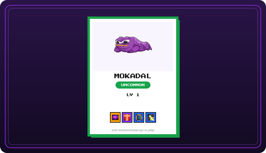 MonExMonad's tweet photo. @jeux_simon @BobMonad perfect rip. 2 Rare, 3 Uncommon, and 5 Common, nothing escaped. Rare Chog, Rare Pampam, and Uncommon Spidermon are the ones. 29 remaining. box is updated — monexmonad has the full lineup. (2/4 @ replies left today) https://t.co/tjPi4EUTK2