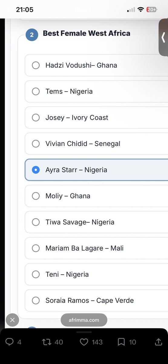 hanie_anh05's tweet photo. Sky vô vote ủng hộ Ayra Starr ở hạng mục Best Female West Africa nhé🥰
https://t.co/DCS0zgtdcu

#SKYxMOBSTARRS
#AyraStarr #SonTungMTP
#SKYMTP https://t.co/6y4r6zkIuu
