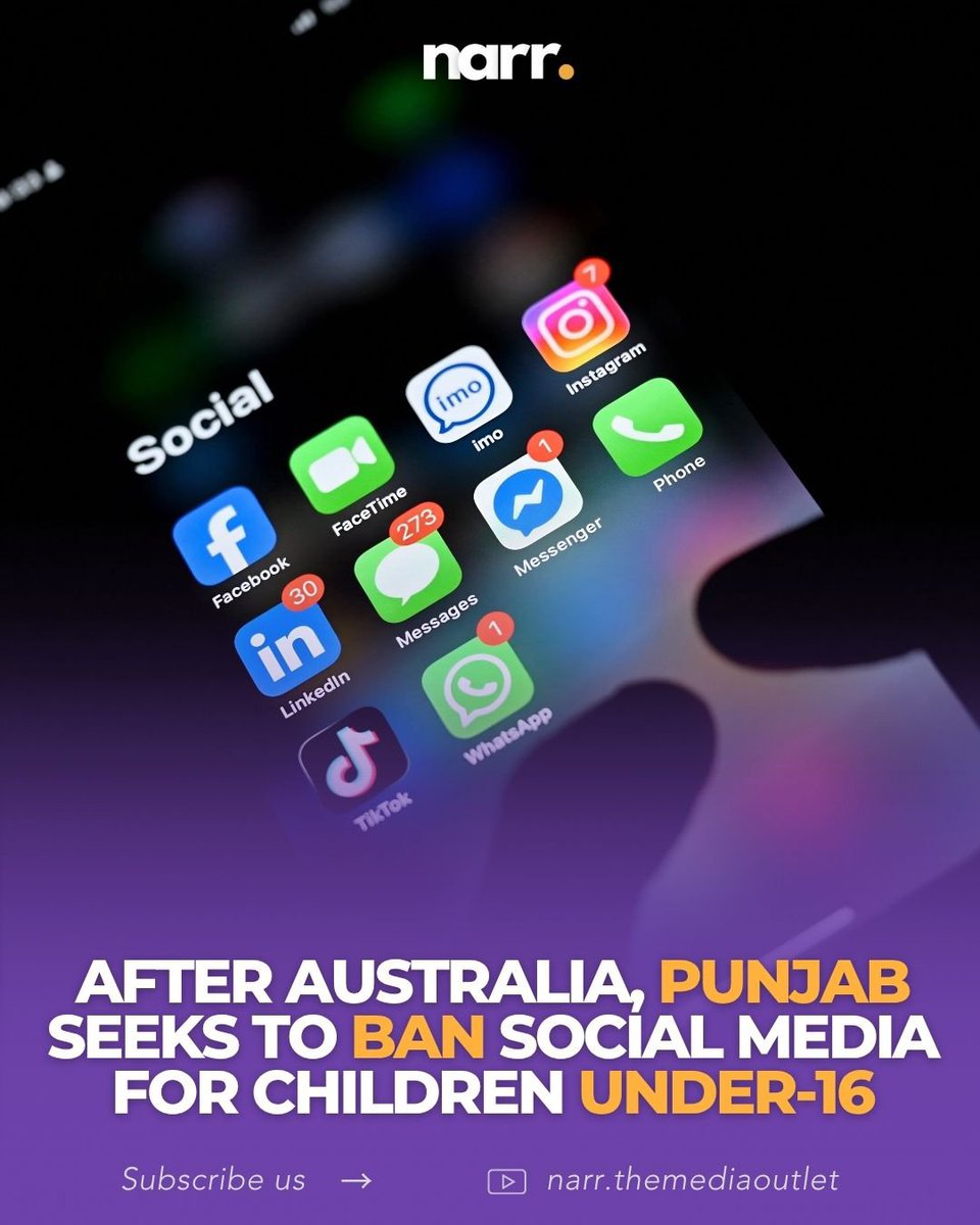 Narr_TMO's tweet photo. Punjab Assembly has received a resolution seeking a nationwide ban on social media accounts for children under 16 without parental consent. The proposal calls for mandatory age verification, stronger child protection rules, and greater accountability for social media platforms. https://t.co/fhTtX8toFq