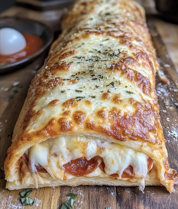 FoodPleaser's tweet photo. Cheesy Pepperoni Stromboli https://t.co/P7CvPyzqQP