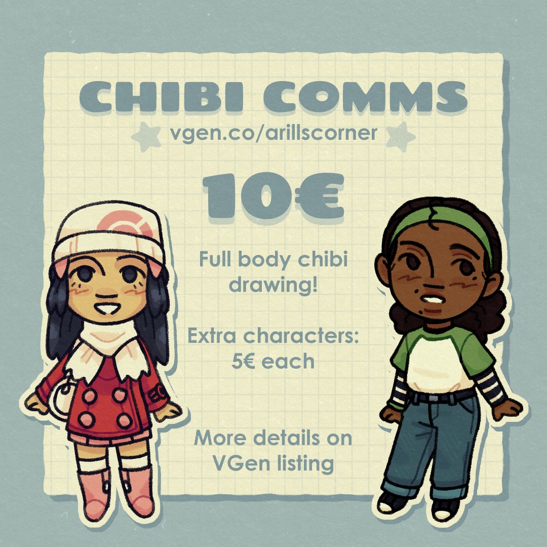 arill_b_r's tweet photo. Currently offering chibi style comms!!

➡️ https://t.co/Pws9z5boVL

Shares greatly appreciated 💖 #vgen https://t.co/3VrdL56xeT