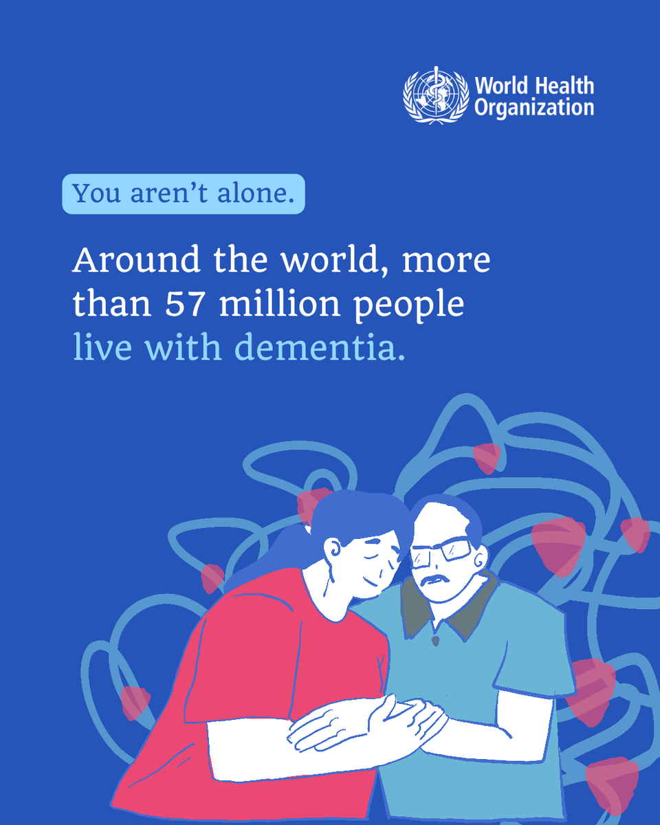 WHO's tweet photo. 57 million people, and their families, are navigating the challenges of dementia today. It is not easy.

Dementia is one of the world’s biggest health and care challenges, with nearly 10 million new cases every year.

Preventing dementia is not only possible, but it also remains the most effective strategy to protect your future.

Learn more: https://t.co/GUdJYhLpPc